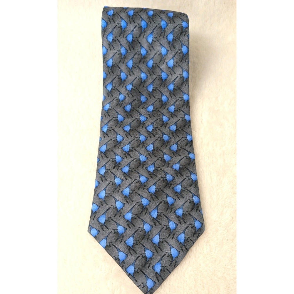Nature Conservancy Silk Tie Blue Gray Pompano Fish‎ Pattern Handmade G. Birce